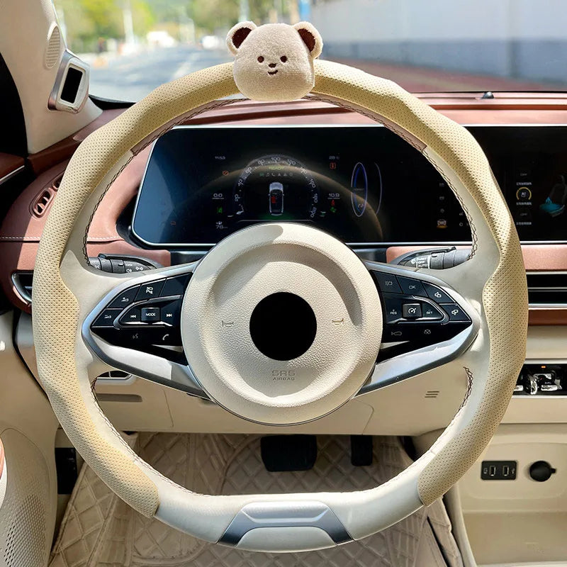 Universal Nappa Leather Car Steering Wheel Cover Breathable Anti-Slip Auto Steering Wheel Cover Protective Interior Accessories
