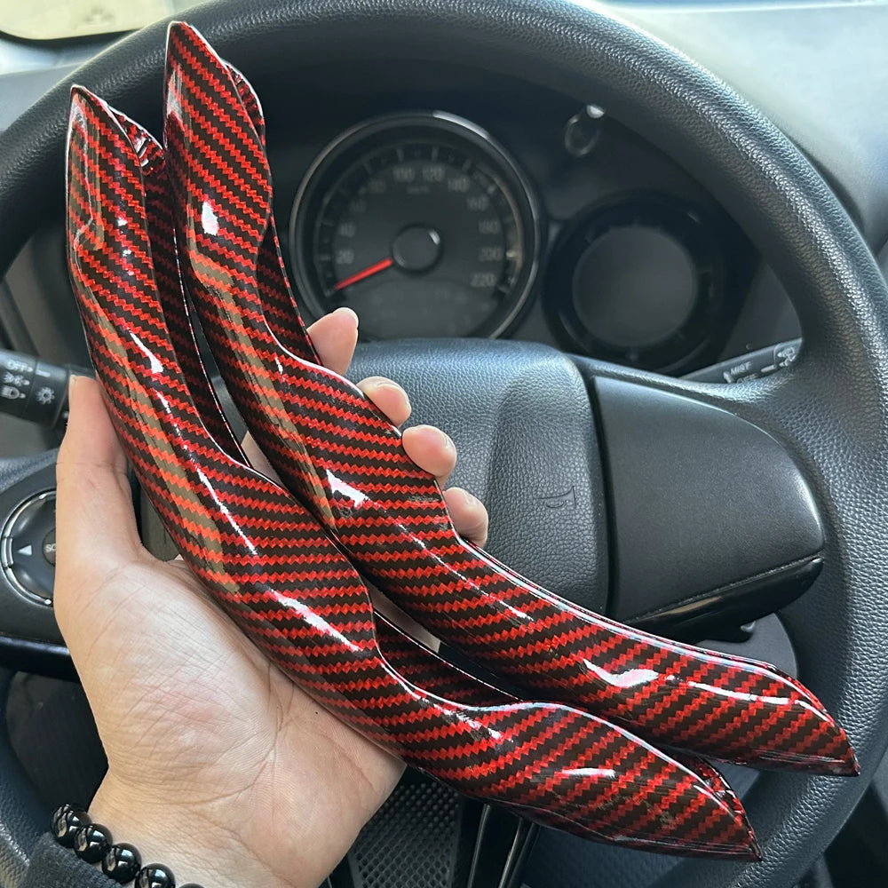 Car Steering Wheel Cover Set, Glossy Carbon Fiber Texture, 2-Piece Breathable and Anti-Slip Grip, Universal Fit Interior Upgrade CM World
