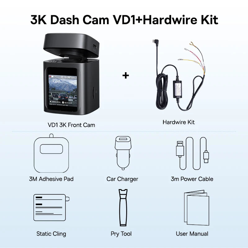Baseus 3K Dash Cam VD1 Front and Rear Cam HD Built-in GPS Galileo Supercapacitor Car DVR Car Camera Recorder Support 24H Parking Car Mobile World