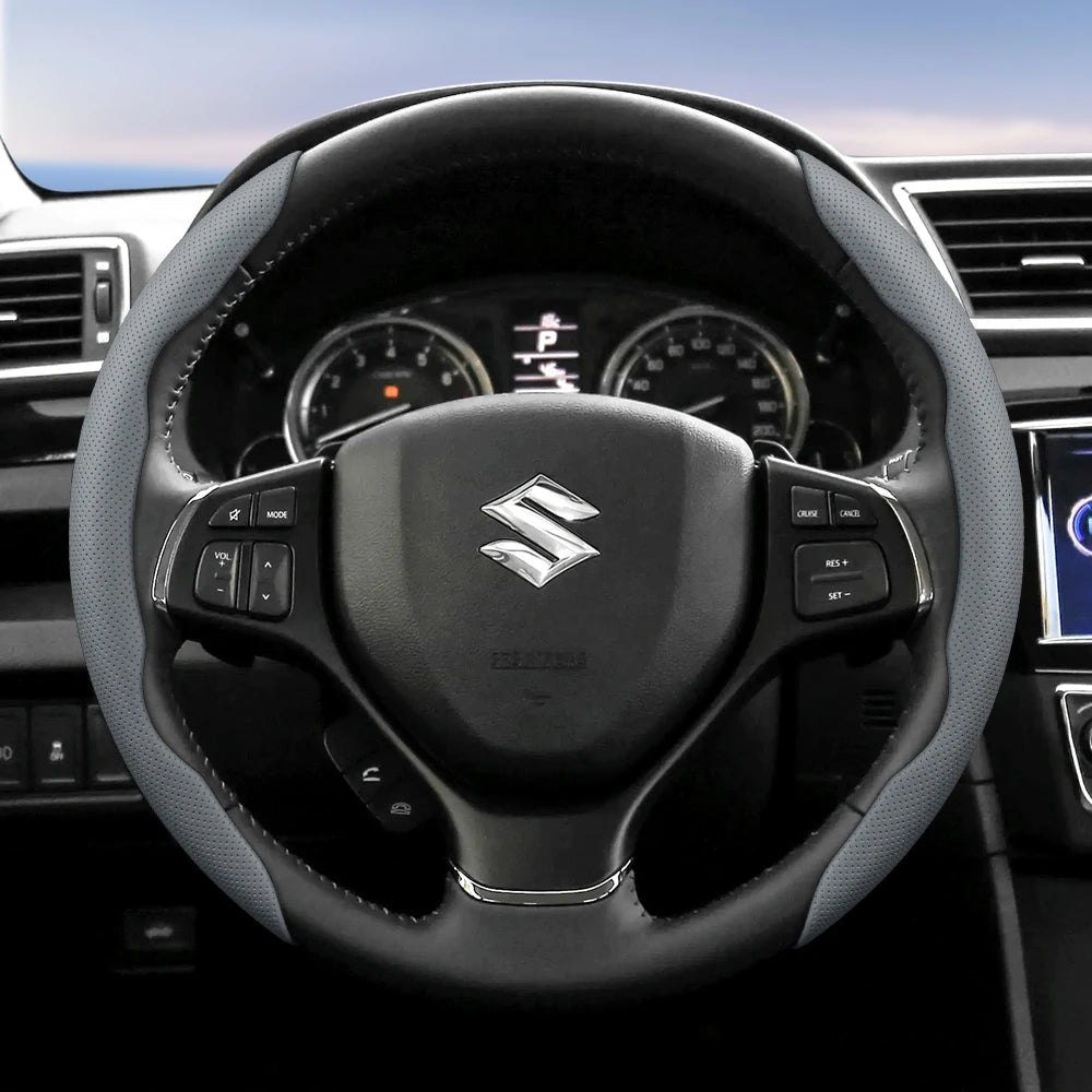 Suitable for Suzuki Breathable Hole Leather Steering Wheel Cover Segmented Quick Release Design Anti-Slip and Durable Swift 2011 Sx4 Grand Vitara Jimny Solio S-Cross Alto Liana Baleno 2013 Zc32S Sport Ly Accessories Ciaz CM World