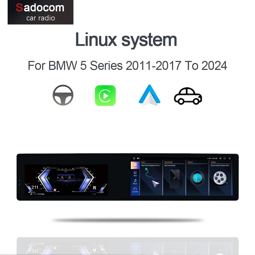 12.3'' Dual Screen for BMW 5 Series 2011-2017 To 2024 Digital Cluster Large Screen Navigation Apple Carplay Car Radio DSP BT GPS