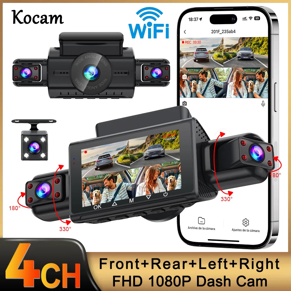  Dashcam for cars 4 Channel Black Box WiFi Driving Camera FHD 1080P Night Vision Loop Recording 24H Parking Mode car accessorie Car Mobile World