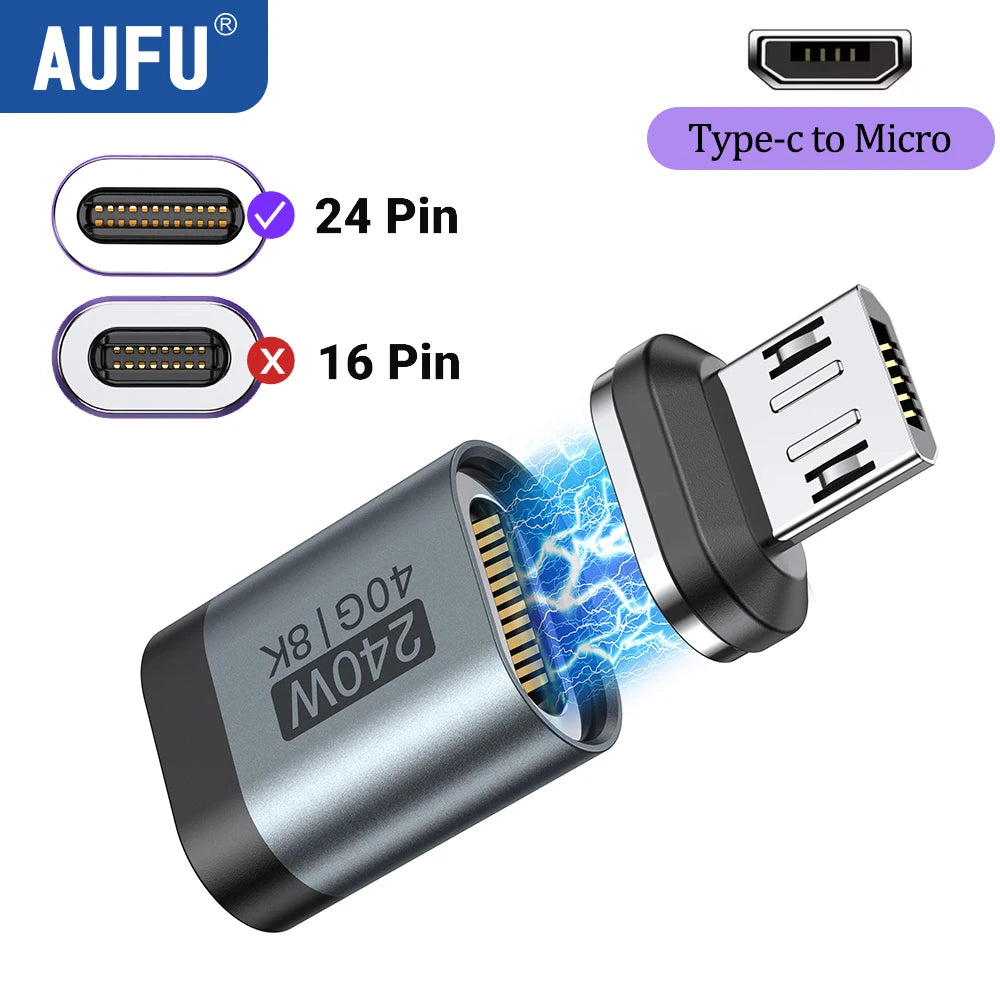 AUFU 240W Magnetic USB C Adapter Fast Charging Type C to USB C USB4 Connector 40Gbps 8K60Hz for Thunderbolt 4 3 iPhone16 Macbook