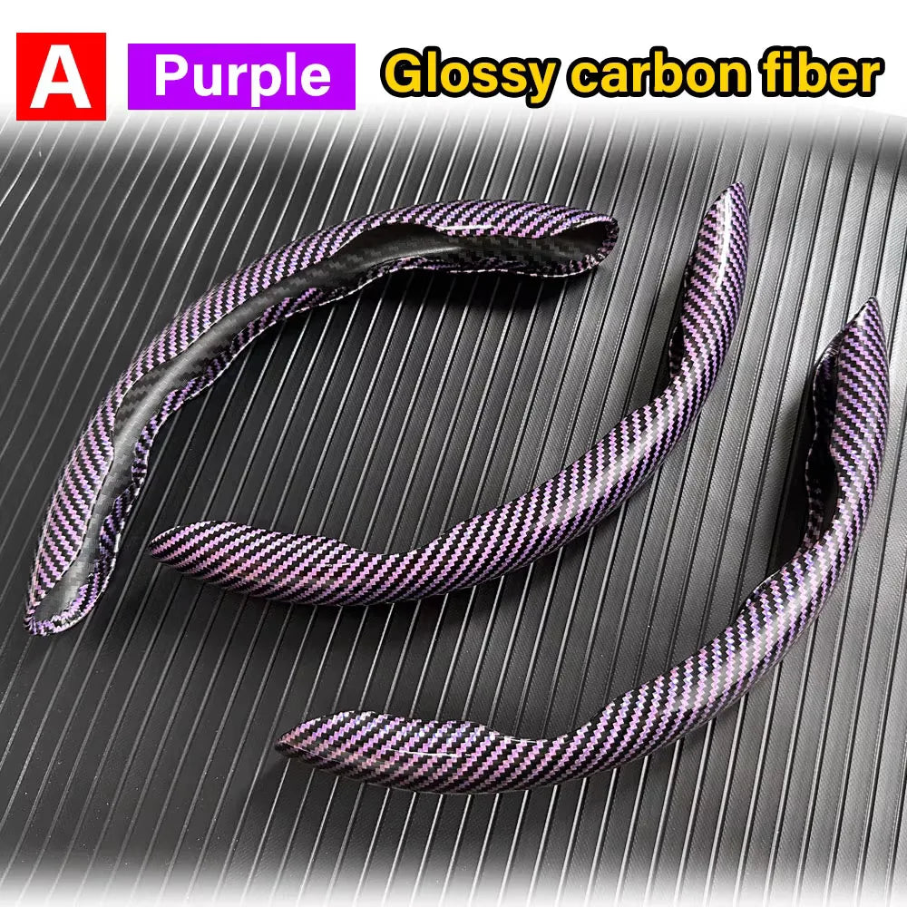 3PCS Carbon Fiber Car Round Steering Wheel Cover Non-Slip Steering Cover Protector Anti Dust Washable Interior Auto Accessories CM World