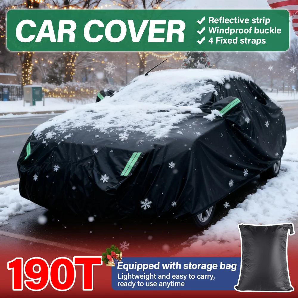 190T Thermal SUV Four-Door Full-Cover Car Cover Winter Snow and Frost Resistant Side Zipper Design Black Universal Fit CM World