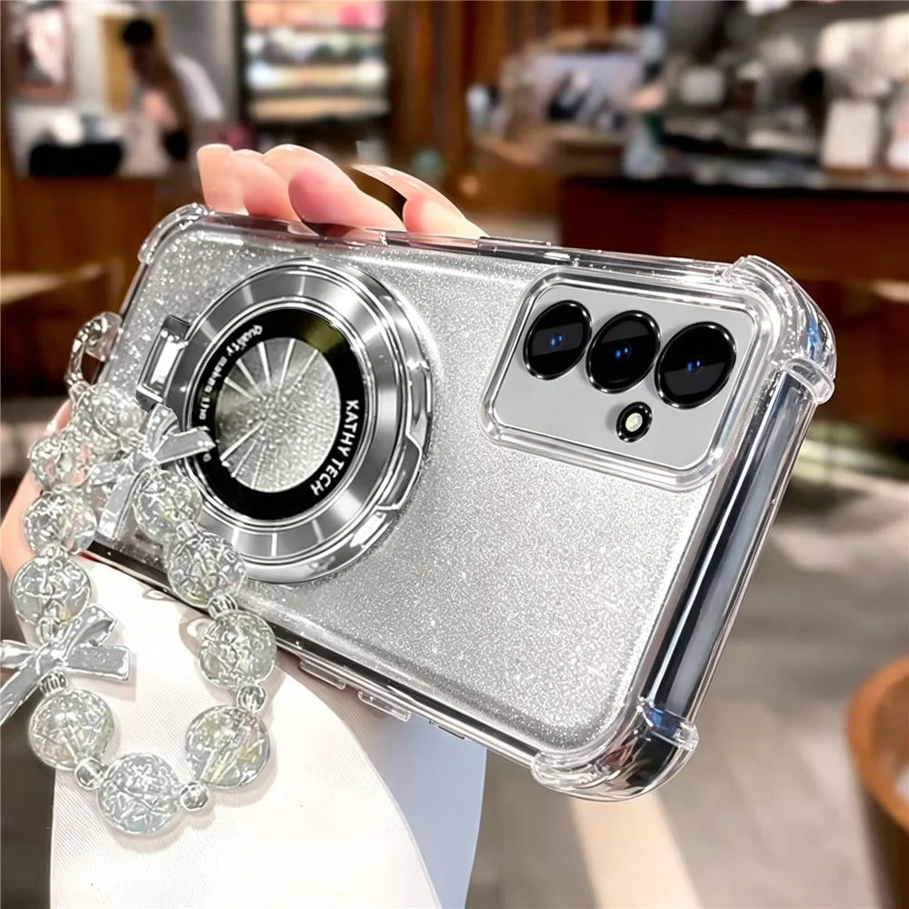 Luxury Lanyard Ring Holder Phone Case For Samsung S26 S25 S24 S23 S22 S21 Plus FE Ultra Edge Glitter Shockproof Stand Soft Cover