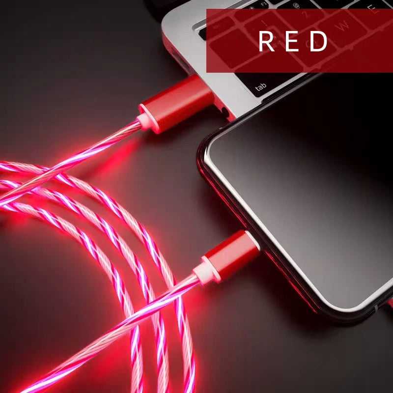 Flow Luminous USB Type C Cable 3A Fast Charging Data Cord for Samsung Xiaomi OPPO Huawei IPhone Charger Micro USB Wire LED Cable