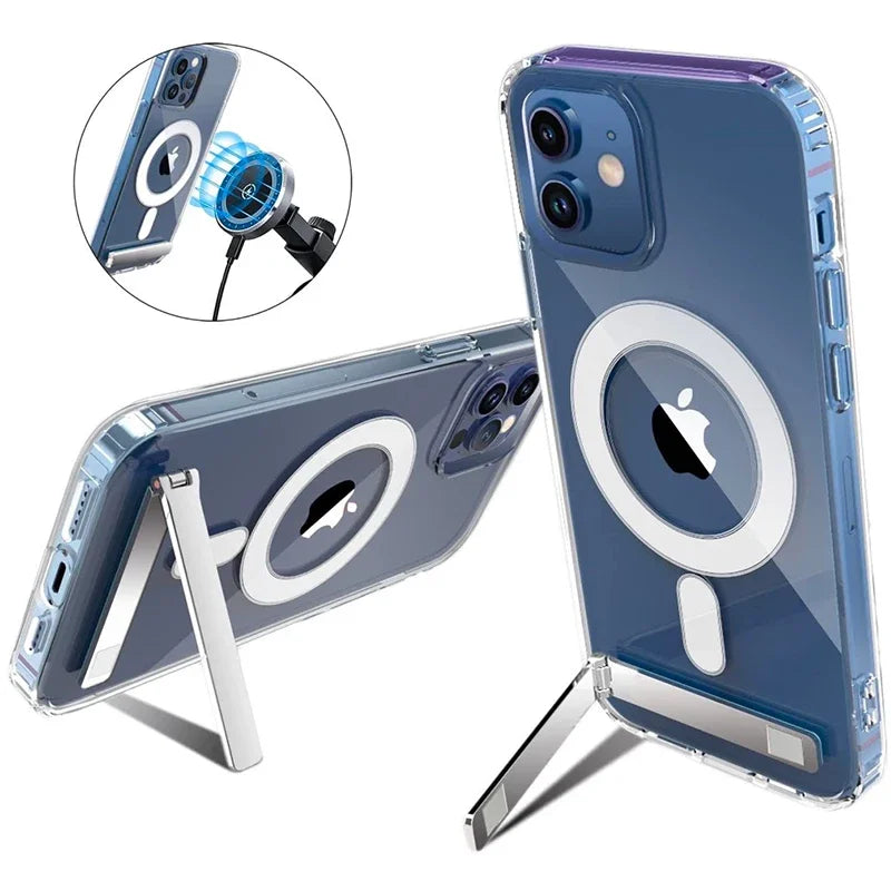 Clear Magnetic Phone Case with Kickstand for iPhone 17 Pro Max Air 16 15 14 Plus 13 12 11 Mini for Wireless Charging Back Cover Car Mobile World