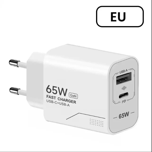 Lenovo 65W GaN USB C Charger 2-Port Fast Charging Phone Charger Power Adapter For iPhone Samsung Type C EU/US Plug Wall Charger