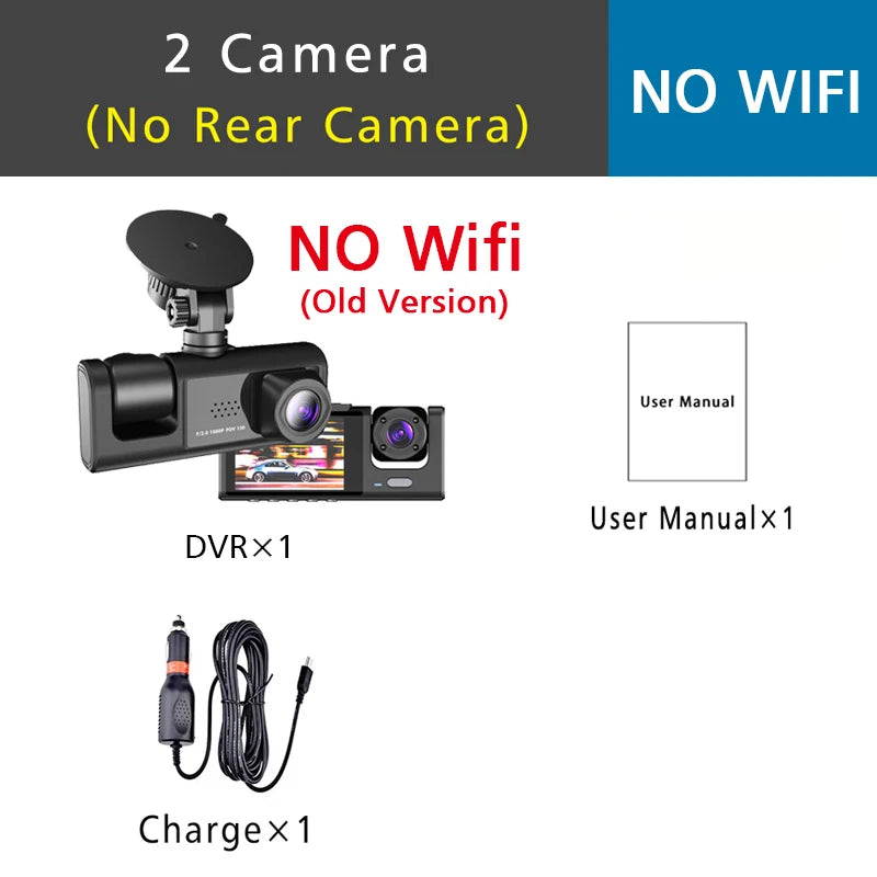 Car WiFi Dash Cam 3 Cameras FHD 1080P Video Recorder 3 Channel Front Rear View Night Vision Black Box DVR for Vehicle Safety