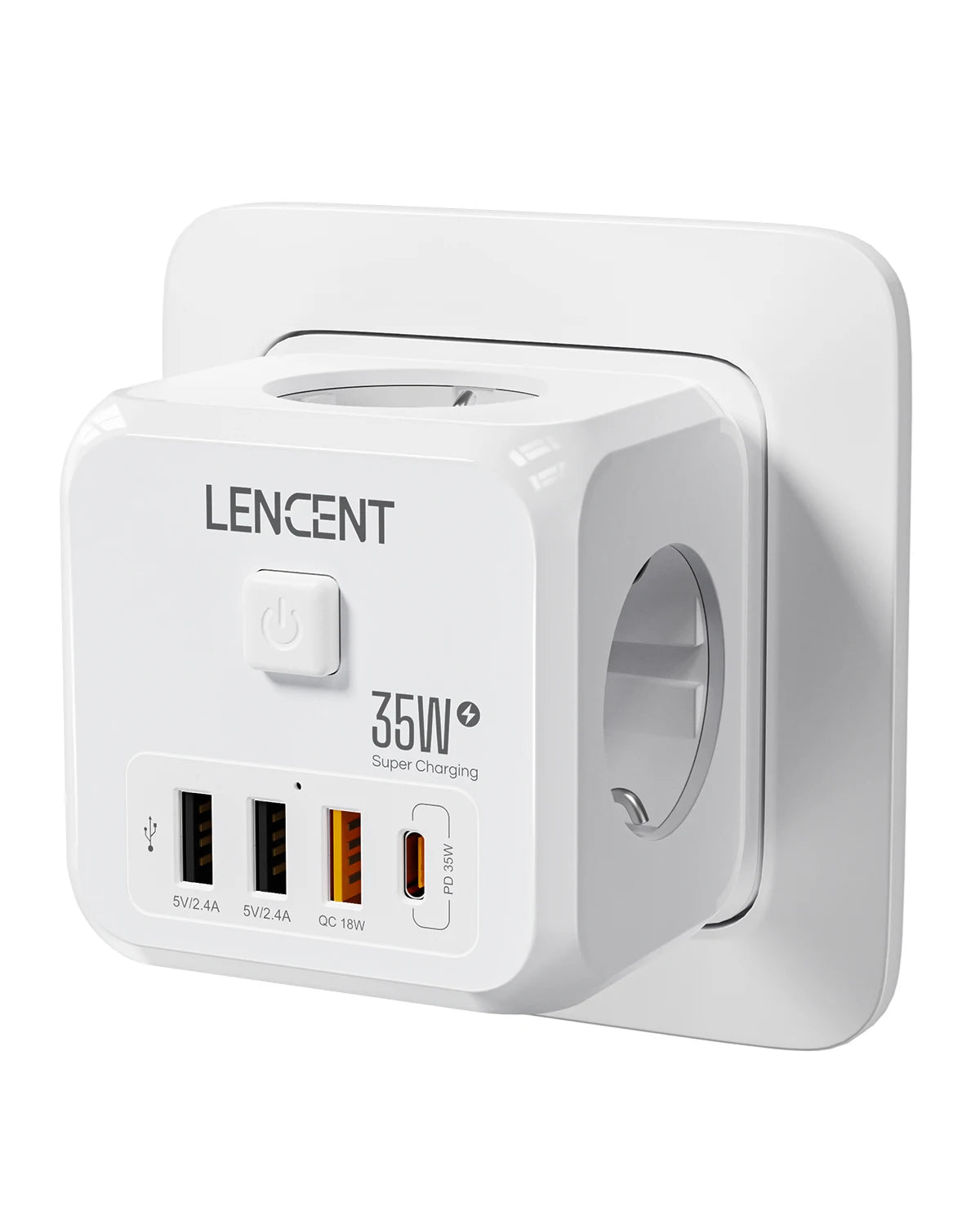 LENCENT EU Plug Power Strip Wall Socket with 3 AC+3 USB QC 18W +1 Type C PD 35W Fast Charger Adapter 7-in-1 Socket On/Off Switch Car Mobile World
