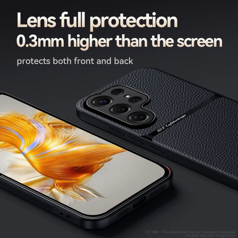 Skin Feel Protective Lichee Pattern Leather Phone Case for Samsung S26 S25 Edge S24 S23 S22 S21 Ultra FE Plus Car Magnetic Cover
