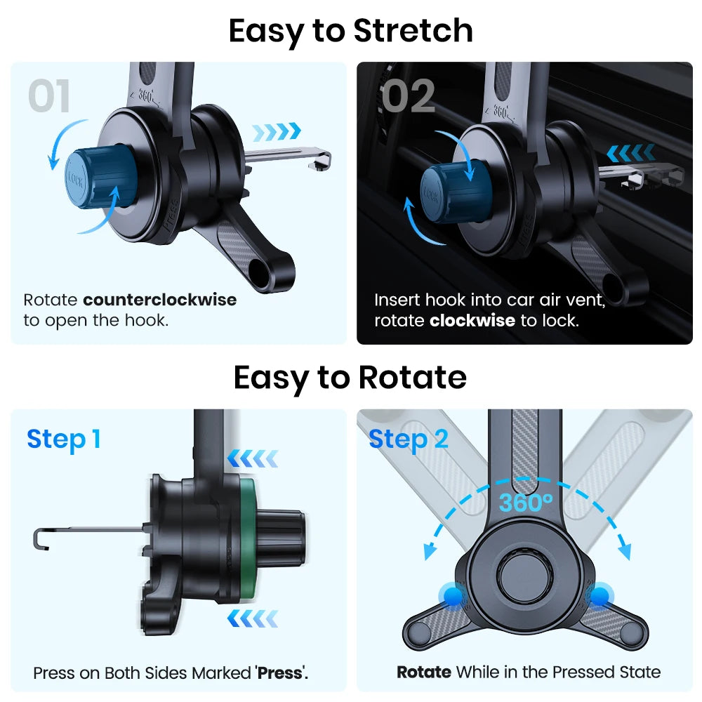 TOPK Air Vent Phone Holder for Car Extended Metal Hook Gravity Mount 360 Rotating Cell Phone Support for iPhone Samsung Xiaomi