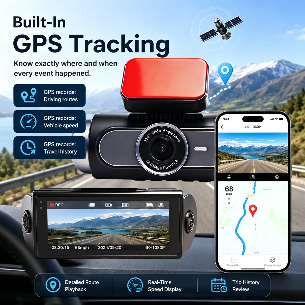 4K 4-CHs Dash Cam WiFi GPS, Front Rear Left Right Car Video Recorder, 24H Parking Monitoring Night Vision Dashcam Supercapacitor