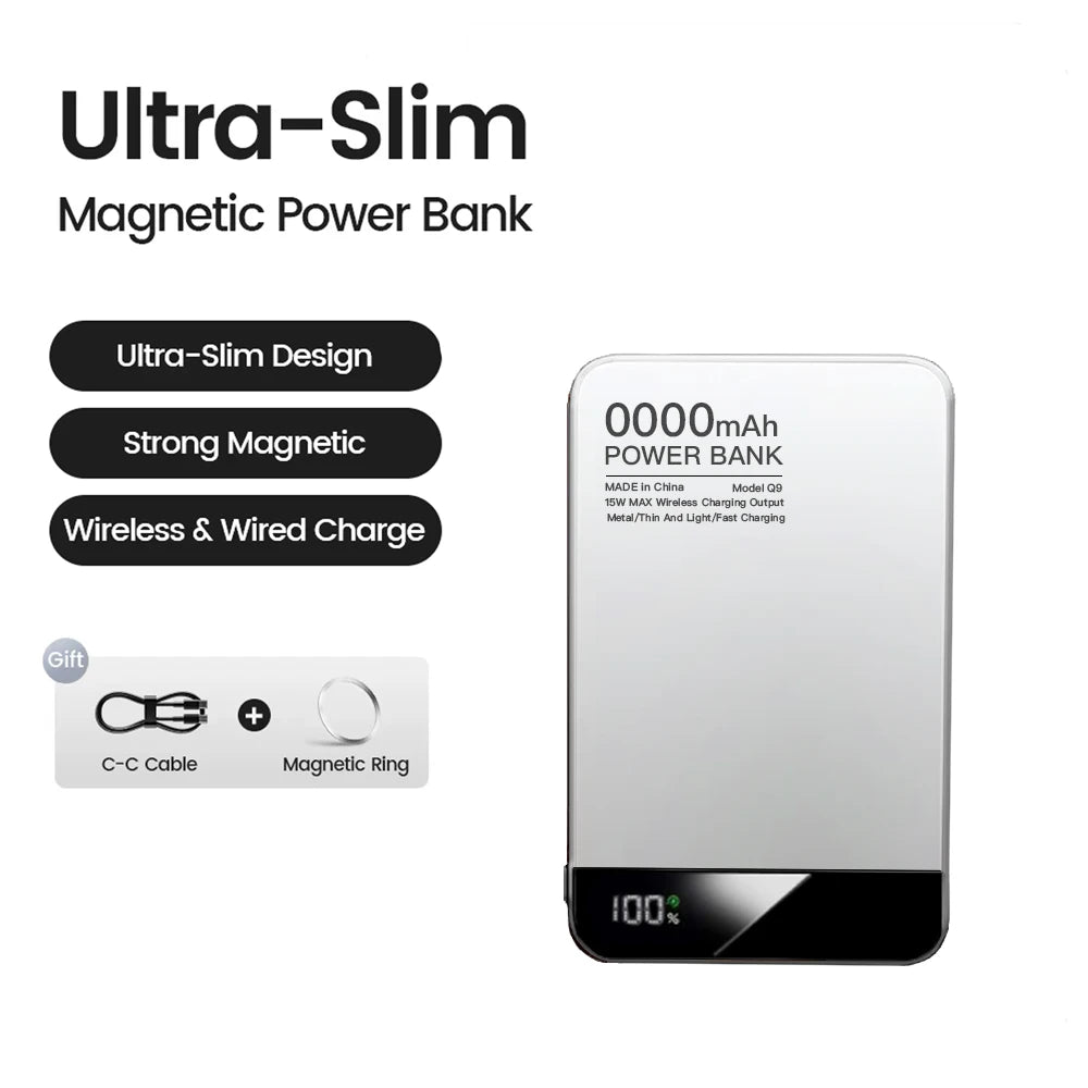10000mAh Ultra Slim Power Bank for MagSafe,Magnetic Wireless 20W Fast Charging CCC Portable Battery For iPhone Samsung iWatch Car Mobile World