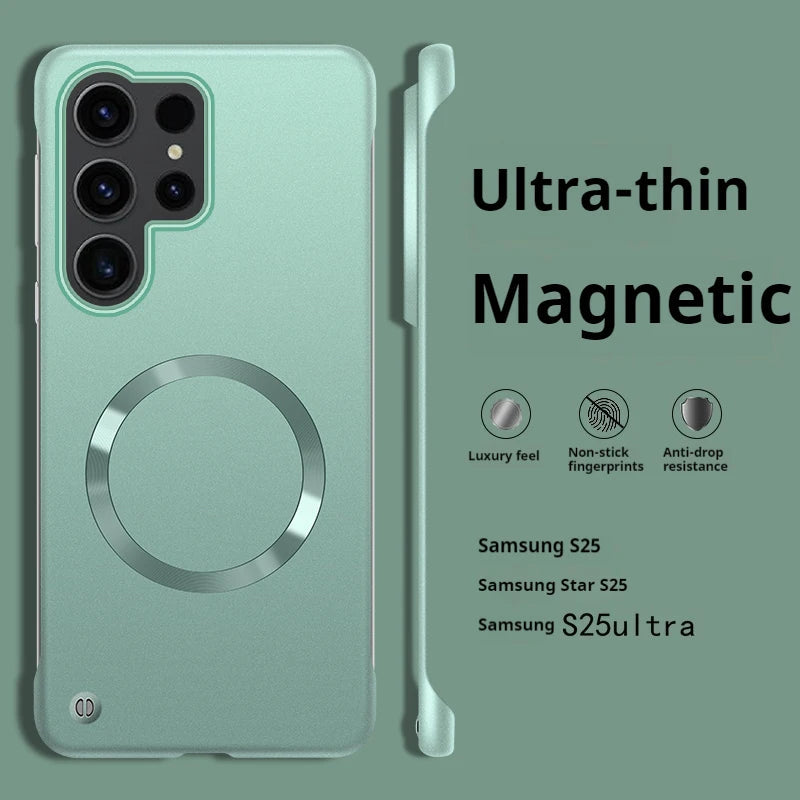 Luxury Ultra Thin Metallic Paint Skin-friendly Frameless Case For Samsung S26 Ultra S25 S24 S23 Plus for Magsafe Anti-drop Cover Car Mobile World