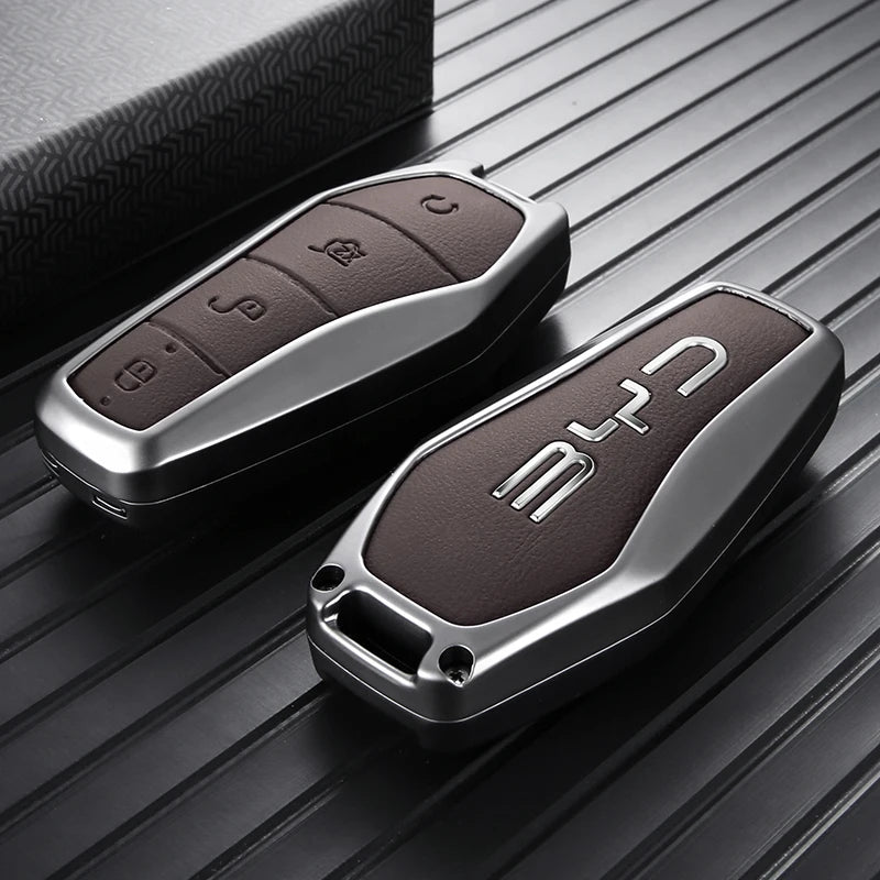 Stylish Zinc Alloy Key Case For BYD Atto 3 Han Tang Song Yuan Smart Car Remote Key Cover Shell Anti‑Scratch Keychain