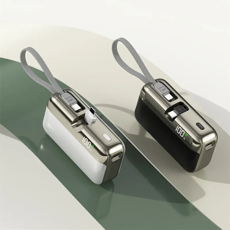 Mini Capsule Power Bank 20000mAh 22.5W Fast Charging USB-C Built-in Cable Portable Charger For iPhone Samsung Travel