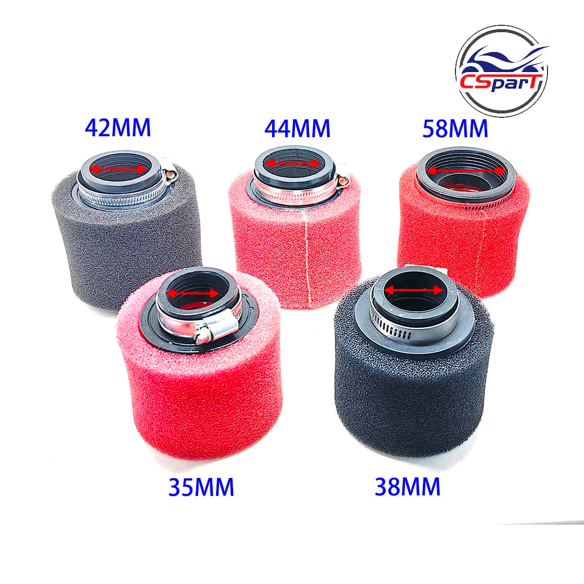 32mm 35mm 38mm 42mm 44mm 58mm straight Neck Foam Air Filter Sponge Cleaner Moped Scooter Dirt Pit Bike Motorcycle RED Kayo BSE CM World