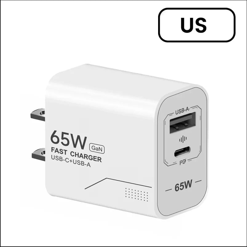 Lenovo 65W GaN USB C Charger 2-Port Fast Charging Phone Charger Power Adapter For iPhone Samsung Type C EU/US Plug Wall Charger