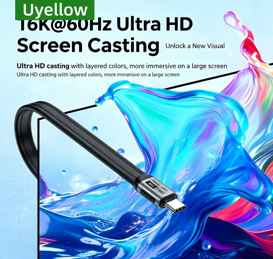 Uyellow USB 5 Cable 80Gbps 240W 16K Type C To C Fast Charging Thunderbolt 3 4 5 USB 5.0 to C Data Transfer Cable Laptop