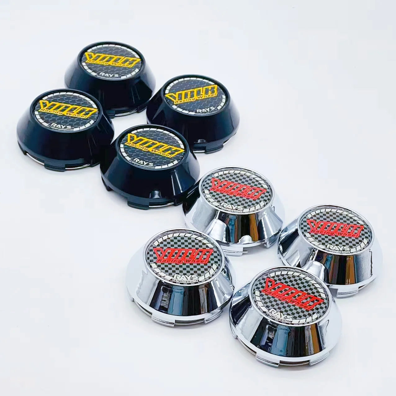 4PCS JDM Sport Rim Cap Clip 60mm 64mm 65mm 68mm 69mm VOLK RAYS Emblem Sticker Wheel Center Hub Caps Car Cover Cap Black & Silver CM World