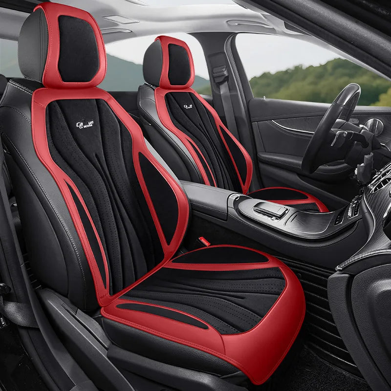 Luxury Suede Leather Car Seat Cover Full Set Non Slip Seat Cushion Car Accessories Interior Universal Car Seat Protective Covers CM World