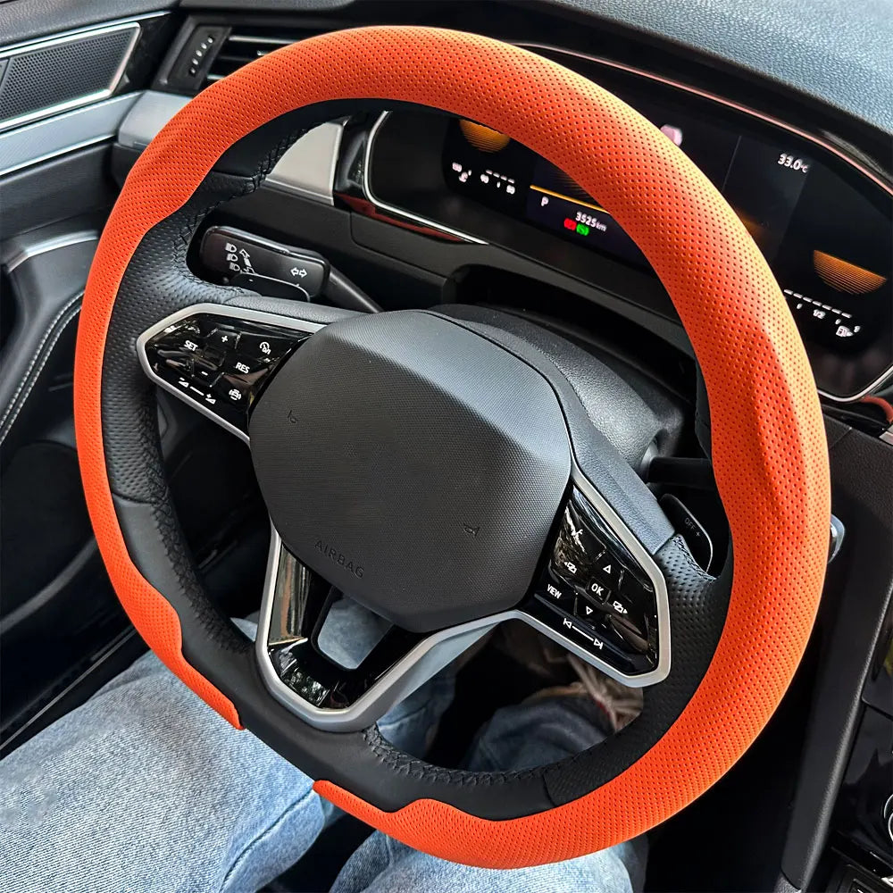Steering Size 36-38cm Universal Non-slip Round Breathable leather Car Steering Wheel Cover Protector Suitable Auto Accessories CM World