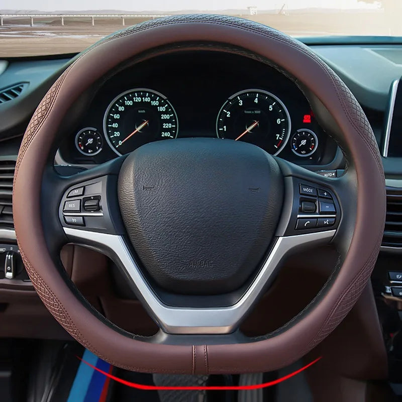 Leather Car Steering Wheel Cover Universal Steering Wheel Covers Car Accessories Interior Non-slip Steering Wheel Grip O/D Type CM World