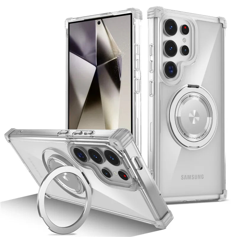Rotating Magnetic Magsafe Bracket Case For Samsung Galaxy S26 Ultra S26 Plus S26 Ring Stand Holder Transparent Protective Cover Car Mobile World
