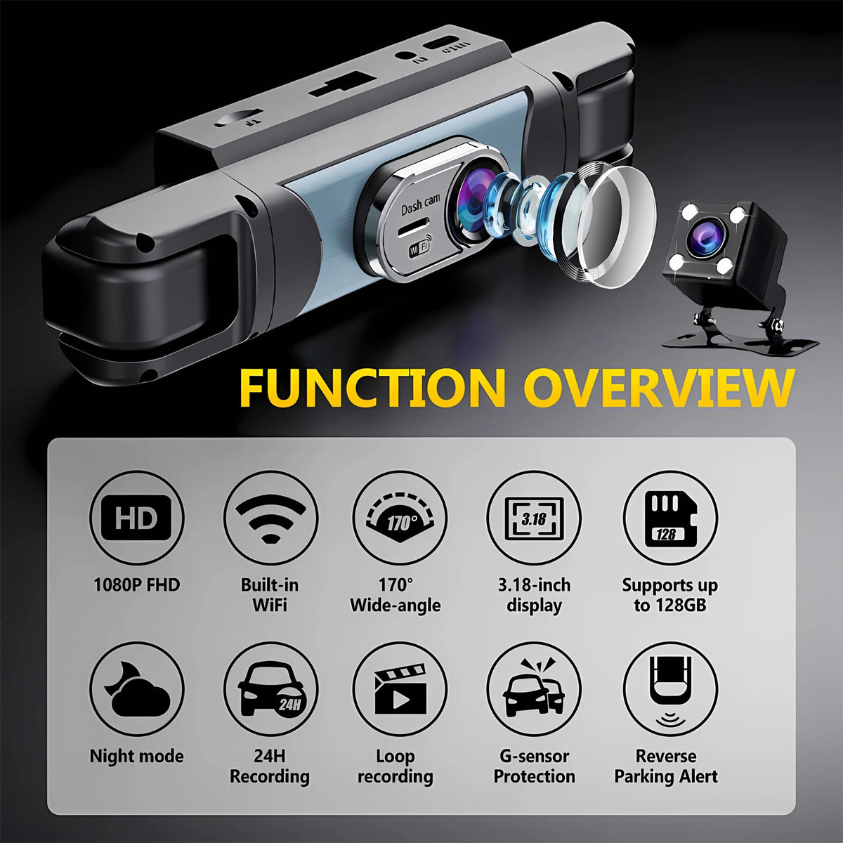 WIFI 4-Channel Car DVR Dash Cam With 4 Cameras Full HD 1080P Video Recorder Night Vision Black Box Cabin Camera 24H Parking
