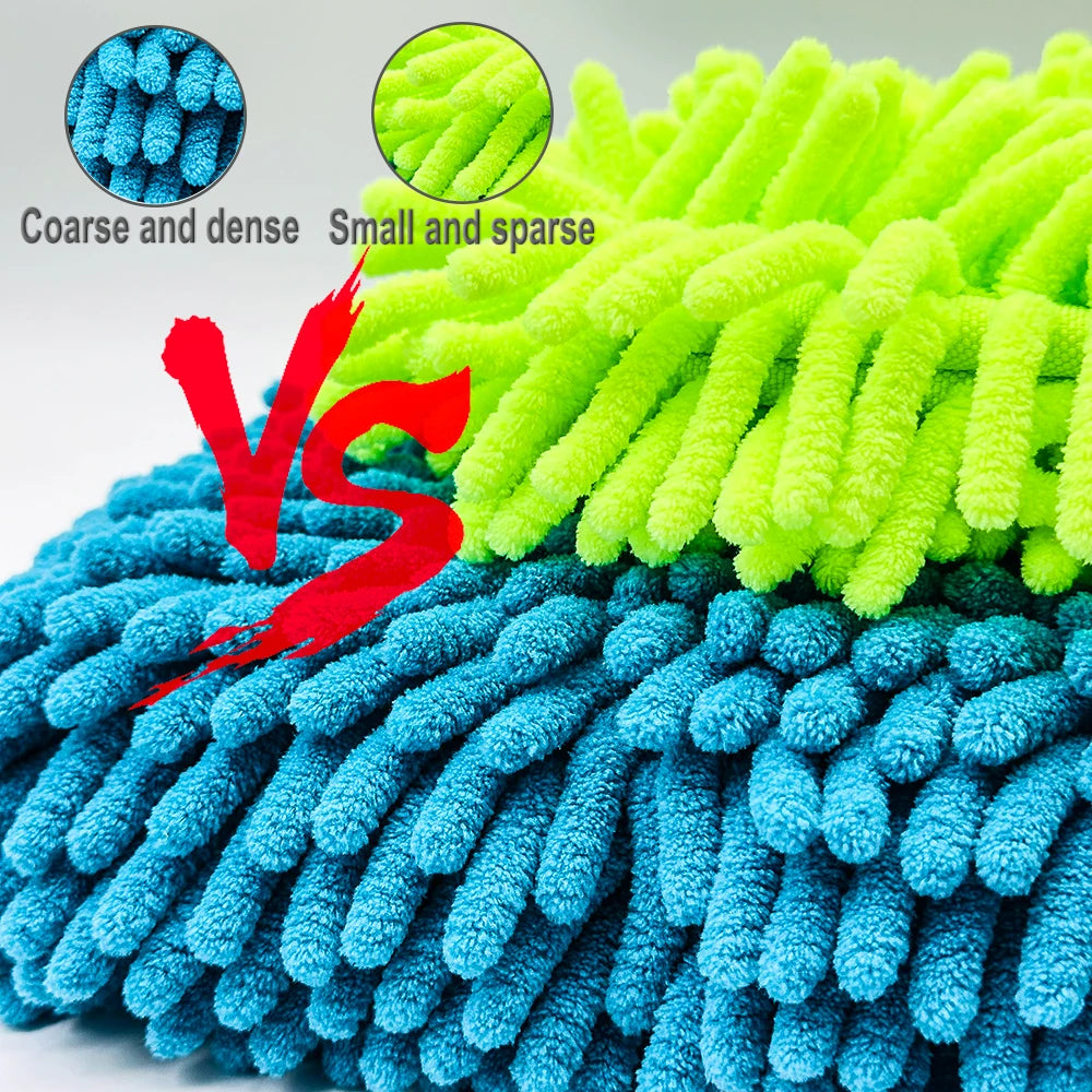AUTOBRIGHT Oversized Double Sided Chenille Car Wash Mitt Red Blue Yellow Ultra Soft Professional Tool DIY Car Exterior Cleaning CM World