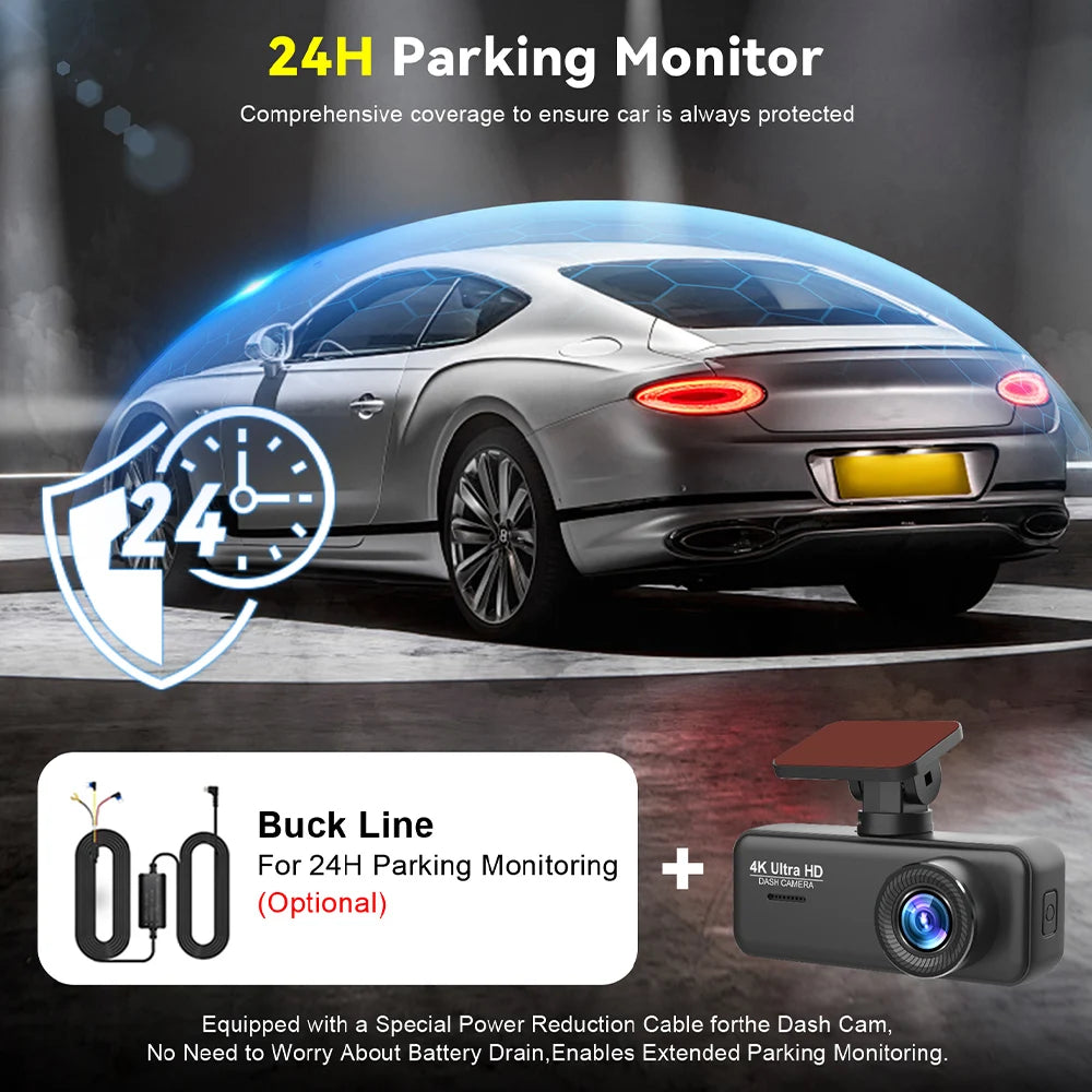 Soam 4K Ultra HD Dash Cam Car DVR Recorder Front and Rear Cam 170° Wide Angle WIFI GPS Car Camera WDR Night Vision APP Control