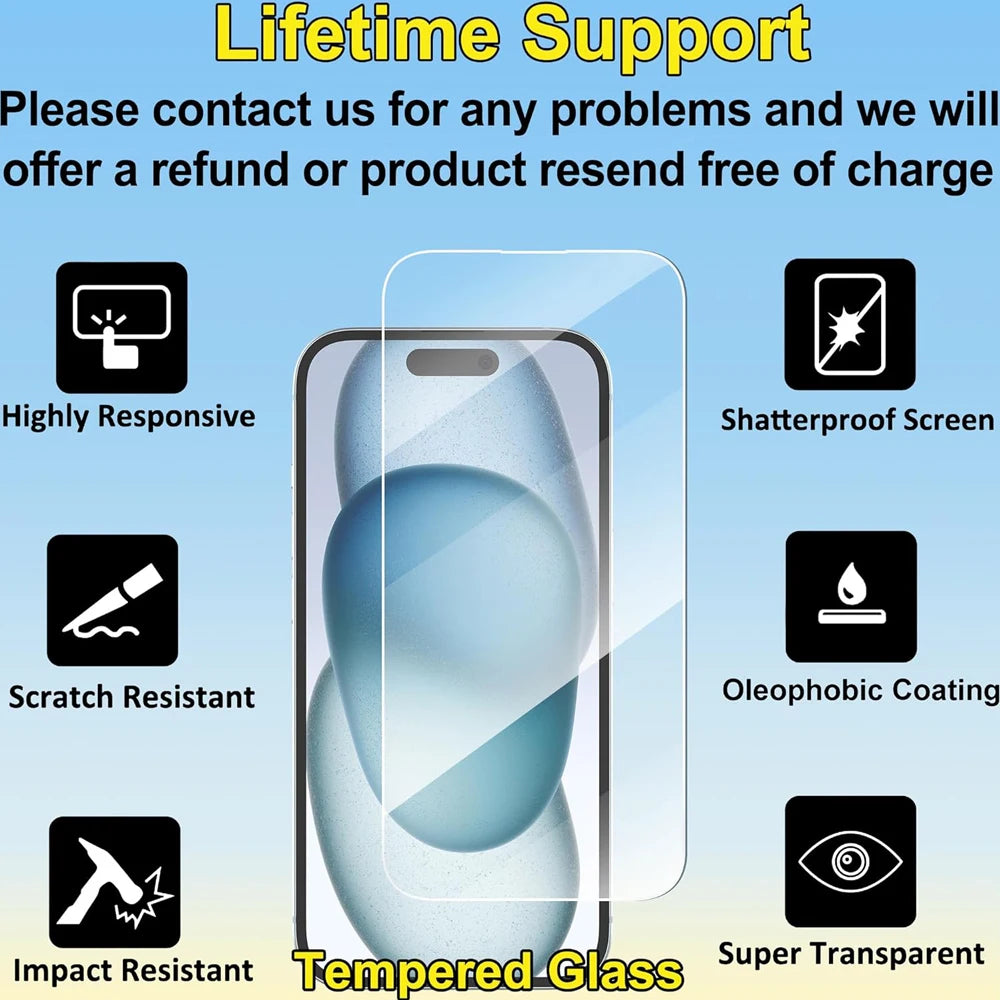 Clear Glass Film For iPhone 17 16 15 Pro Max Screen Protector For iPhone 11 12 13 14 15 Pro Tempered Glass iPhone13 Mini 16 Plus Car Mobile World