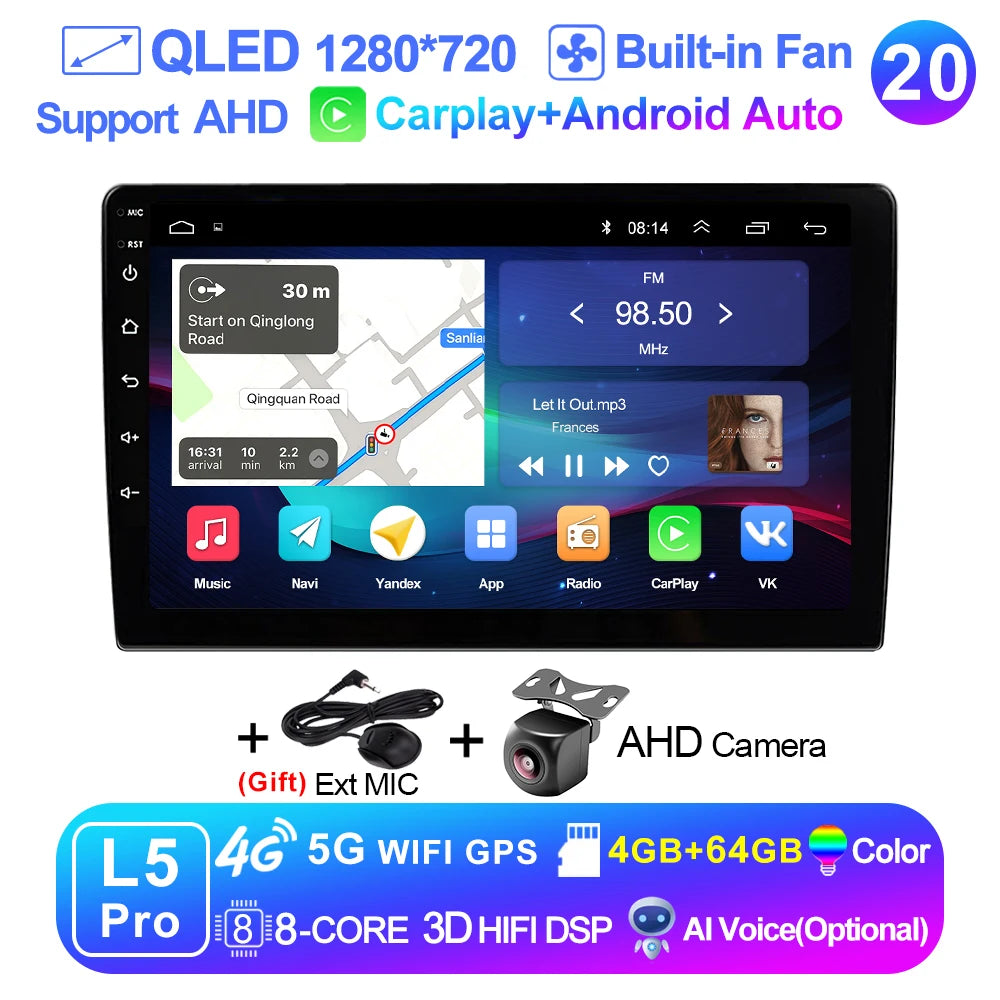 LEHX 9 inch Wireless Carplay 2din Android 15 Car Radio Multimedia Video Player Universal GPS Navigation 4G WiFi  AutoRadio CM World