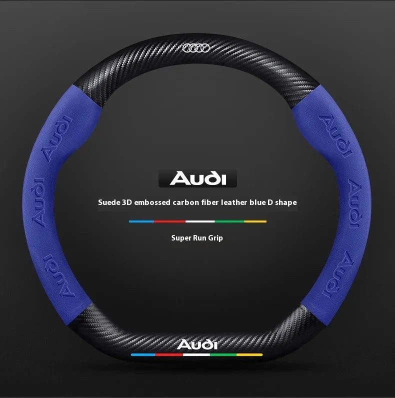 For Audi S3 S4 S5 S6 RS3 RS4 RS5 Q2 Q3 Q5 Q7 Q8 SQ5 TT A3 A4 A5 A6 A7 A8 Car Anti-slip Suede Carbon Fiber Steering Wheel Cover CM World