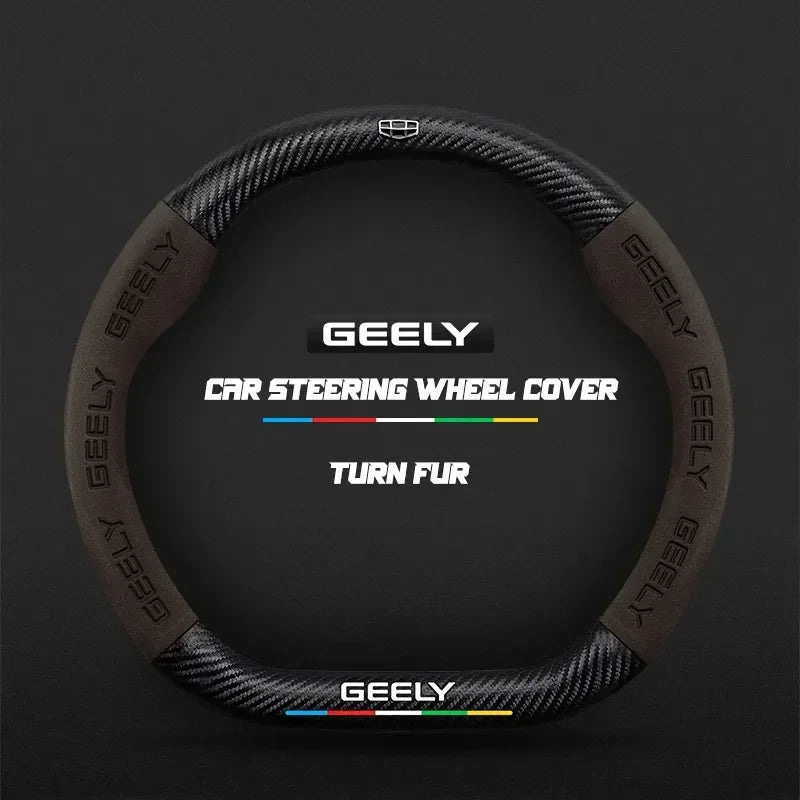 For Geely Geometry C Monjaro Coolray Tugella GX3 Atlas Emgrand EC7 GC6 GC9 CK EC8 Carbon Fiber Suede Car Steering Wheel Cover CM World