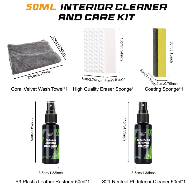 HGKJ Interior Cleaner and Plastic Restorer Leather Conditioner Kit Protectant Safe Liquid Wax Water-free Foam Spray S3&S21 CM World