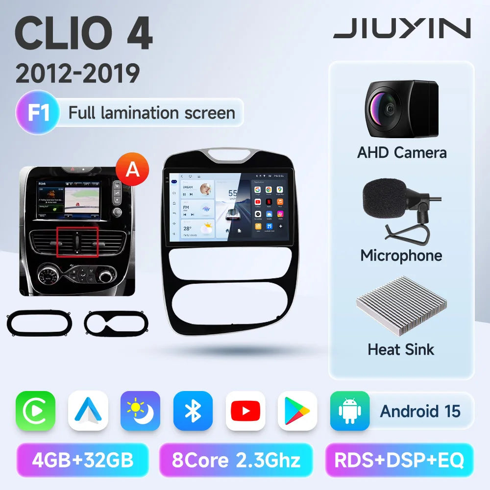 JIUYIN Android 15 Wireless CarPlay Auto Car Radio For Renault Clio 4 ZOE 2012-2019 Intelligent Systems DSP SWC RDS GPS FM BT CM World