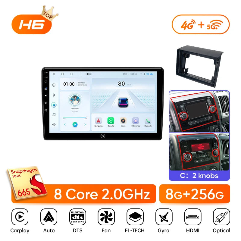 Ainavi Car Radio For Fiat Ducato Citroen Jumper Peugeot Boxer 2006-2024 Wireless Carplay Android Auto Car Multimedia DSP BT 2Din CM World