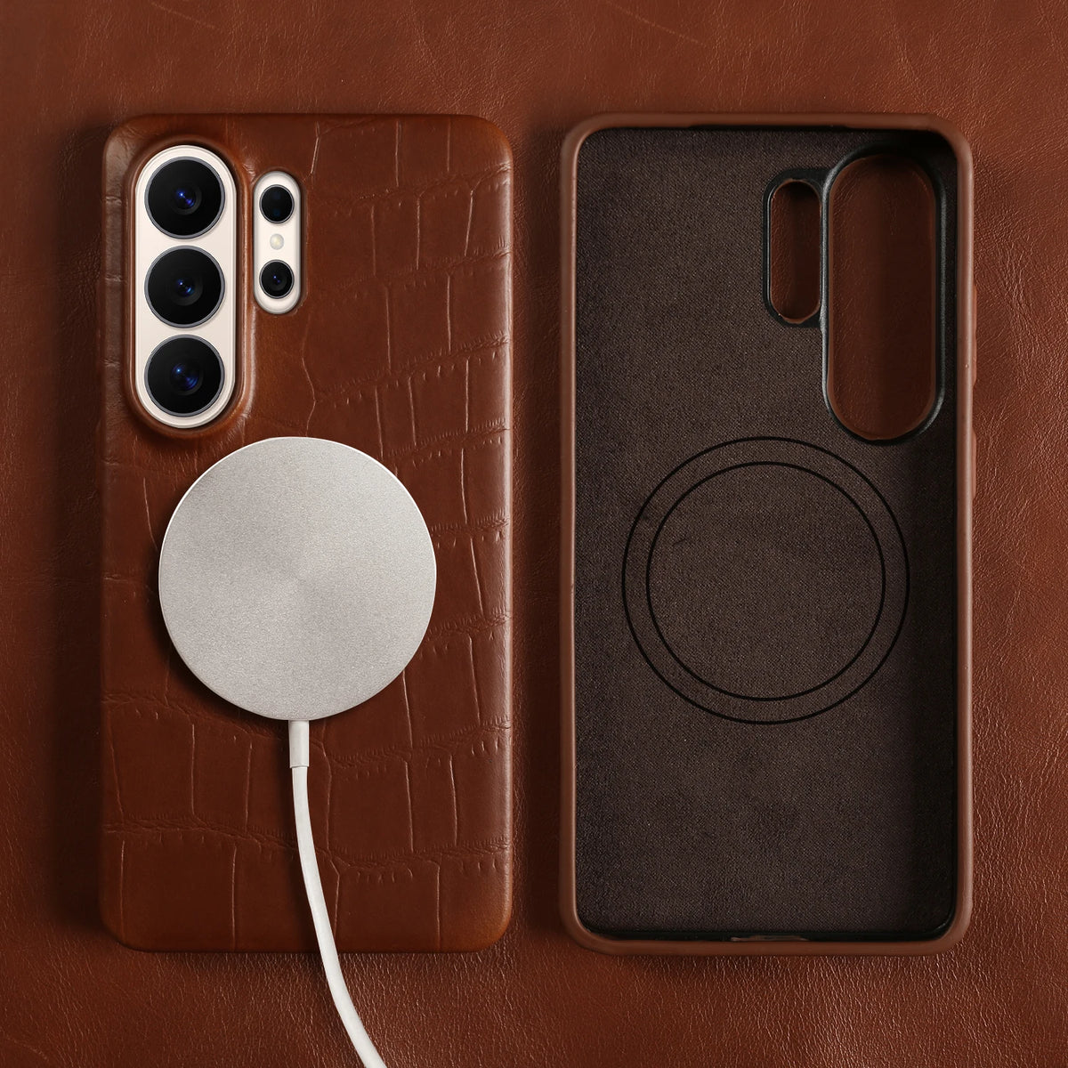Magnetic Genuine Leather Case for Samsung Galaxy S26 S25 Ultra S23 FE S22 S24 S26 Plus Phone Back Cover Case for Magsafe Shell