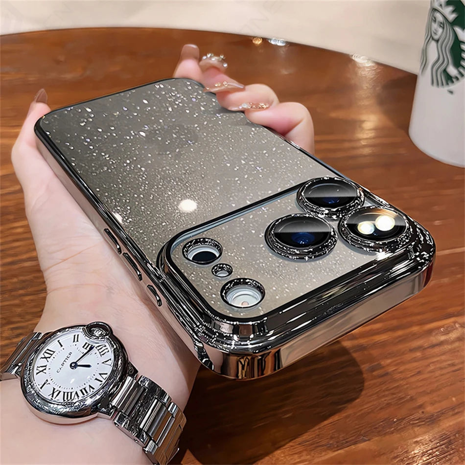 Luxury Transparent Glitter Clear Slim Case For iPhone 12 13 14 Plus 15 16 17 Pro Max Orange Pating Bumper Lens Glass Hard Cover Car Mobile World