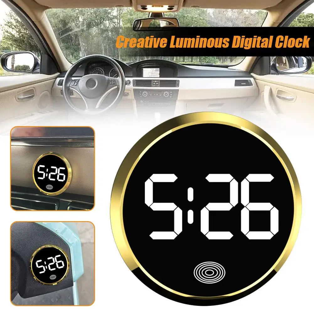 Car Luminous LED Digital Clock Touch Type Electronic Watch Vehicle Car Supplies Stick-On Mini Clocks Cars Accessories ﻿