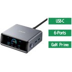 Anker Prime Charger, 250W / 200W GaN Prime USB C Charging Station, Ultra-Fast 6-Port, 2.26" LCD Display And Smart Control Dial