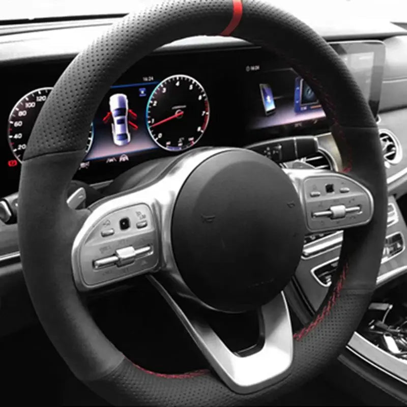 Anti-Slip  Black Suede Braid Car Steering Wheel Cover For Mercedes-Benz S-Class W222 GLC A-Class W177 C-Class W205 E-Class W213 CM World