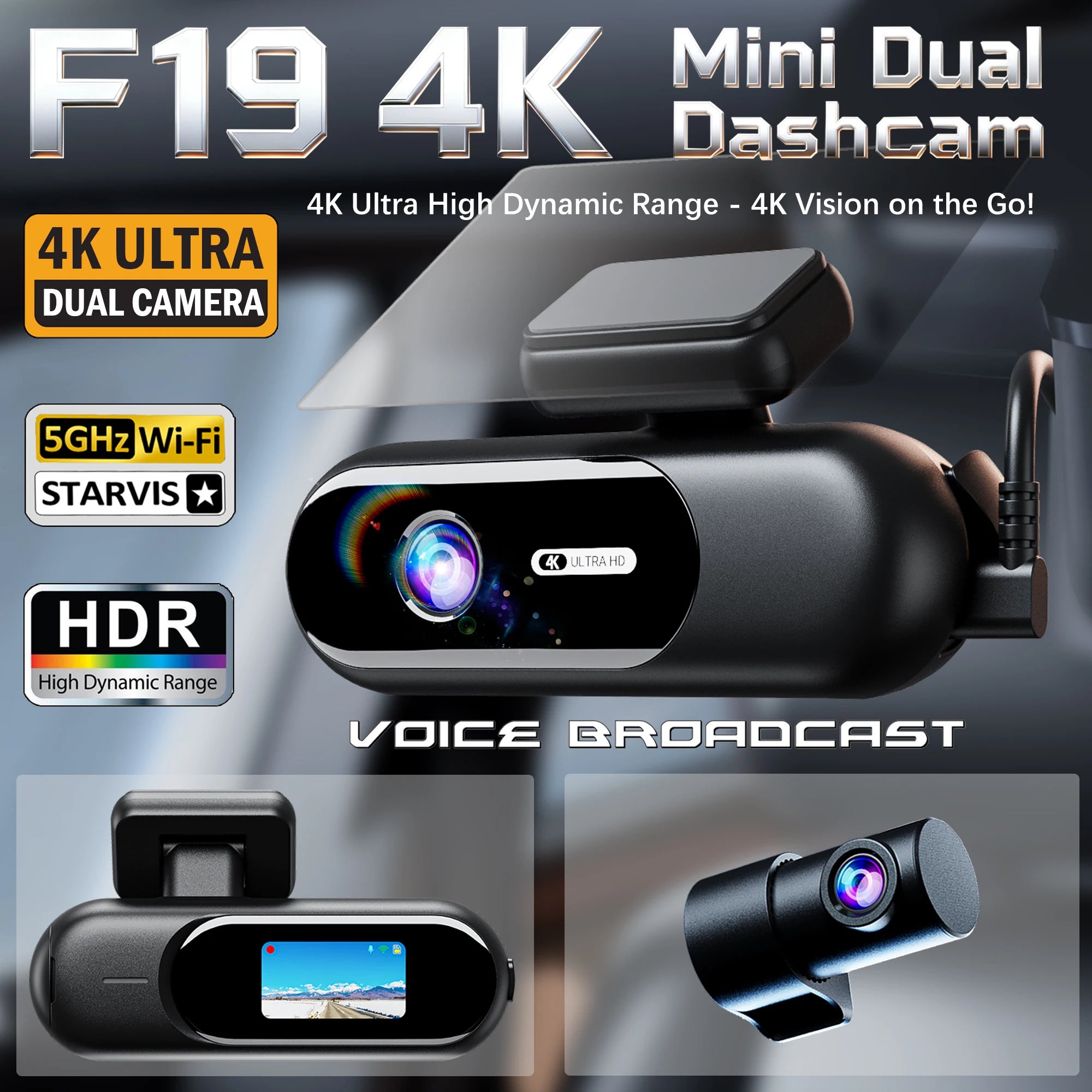 Dash Cam for Cars 4K UHD Recording Front Rear Car Camera HDR Night Vision Recorder Built in Wi-Fi 24H Parking Mode APP Monitor Car Mobile World