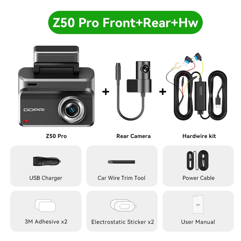 DDPAI Z50 Pro Dash Cam 4K Car DVR 3"IPS Screen 5GHz WiFi GPS ADAS 24H Parking Monitor Front and Rear Dashcam Car Camera Car Mobile World