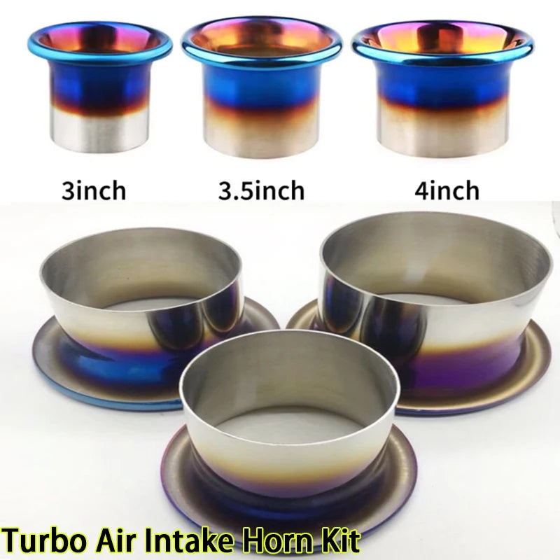 Burnt Blue Stainless Steel Turbo Intake Horn Velocity Stack, Universal Racing Cold Air Funnel 3/3.5/4 In Car Intake Decor Mouth