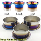 Burnt Blue Stainless Steel Turbo Intake Horn Velocity Stack, Universal Racing Cold Air Funnel 3/3.5/4 In Car Intake Decor Mouth