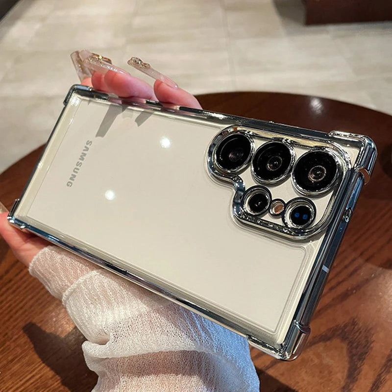 Luxury Plating Clear Shockproof Phone Case for Samsung Galaxy S26 S25 S24 S 26 Ultra Plus S26Ultra Camera Protection Cases Cover Car Mobile World